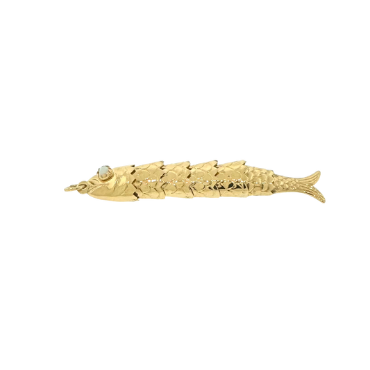 Estate 18k + Opal Eyed Articulated Fish Pendant