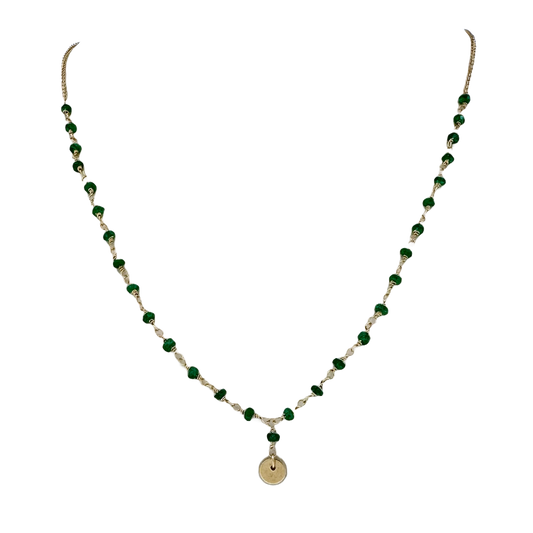 14k + Emerald Beads with Mini Disc Necklace