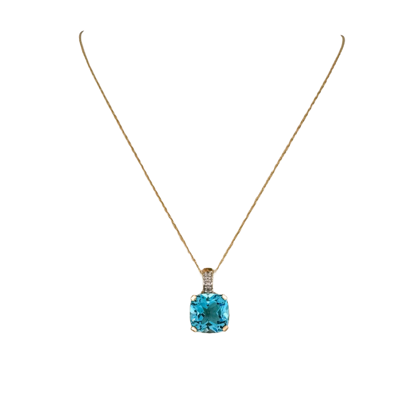 Estate 14k + Blue Topaz & Diamond Necklace