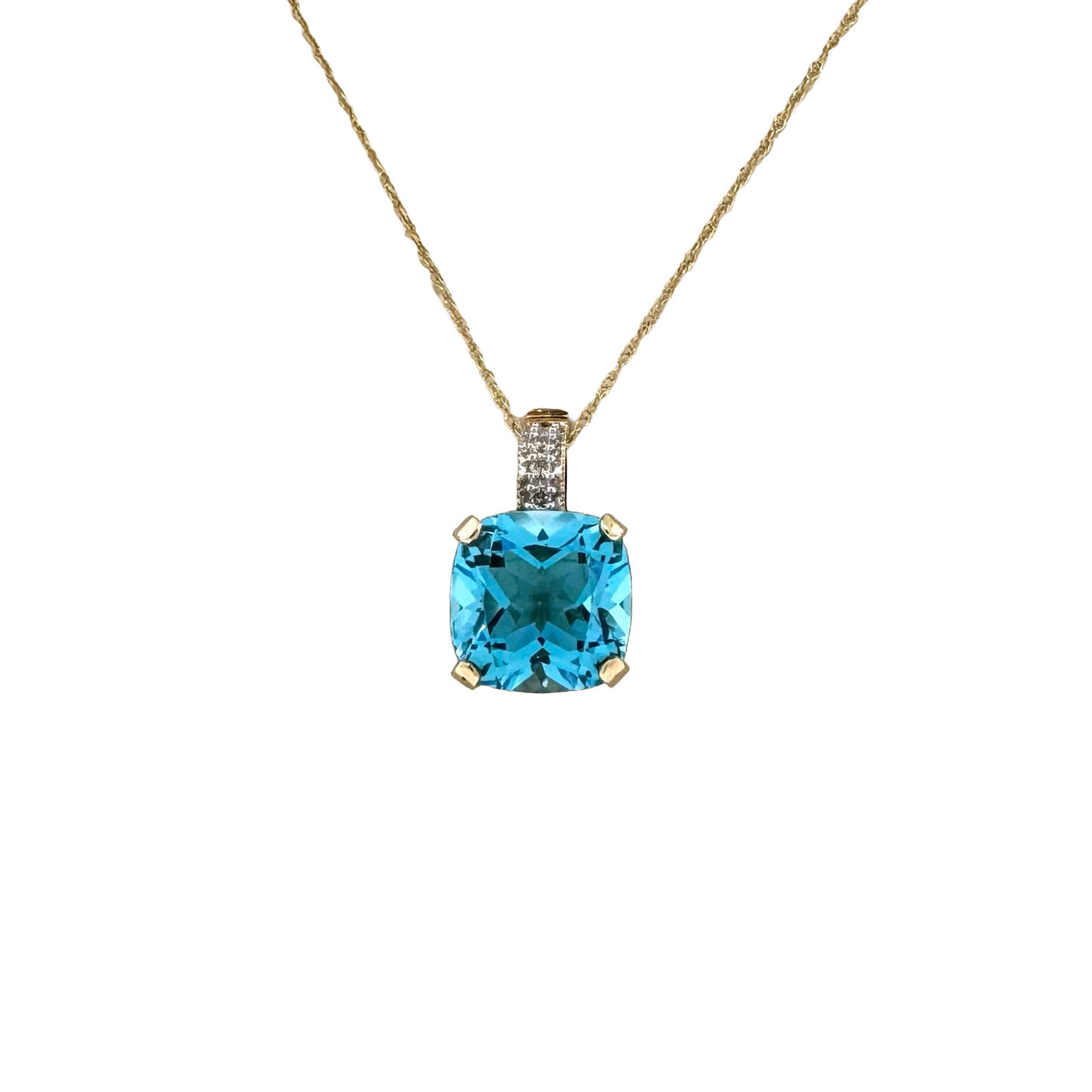 Estate 14k + Blue Topaz & Diamond Necklace