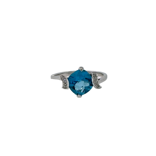 Estate 14k + Blue Topaz & Diamond Ring