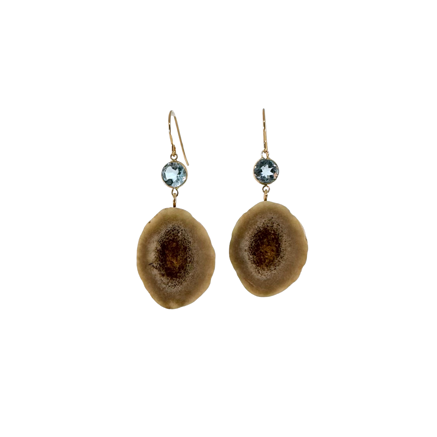 14k + Blue Topaz & Antler Slice Earrings