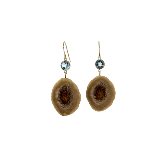 14k + Blue Topaz & Antler Slice Earrings