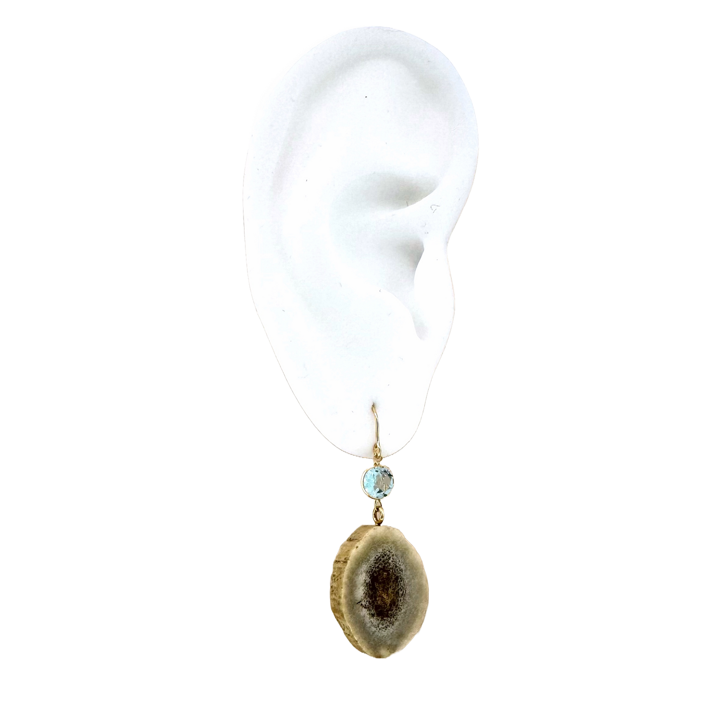 14k + Blue Topaz & Antler Slice Earrings