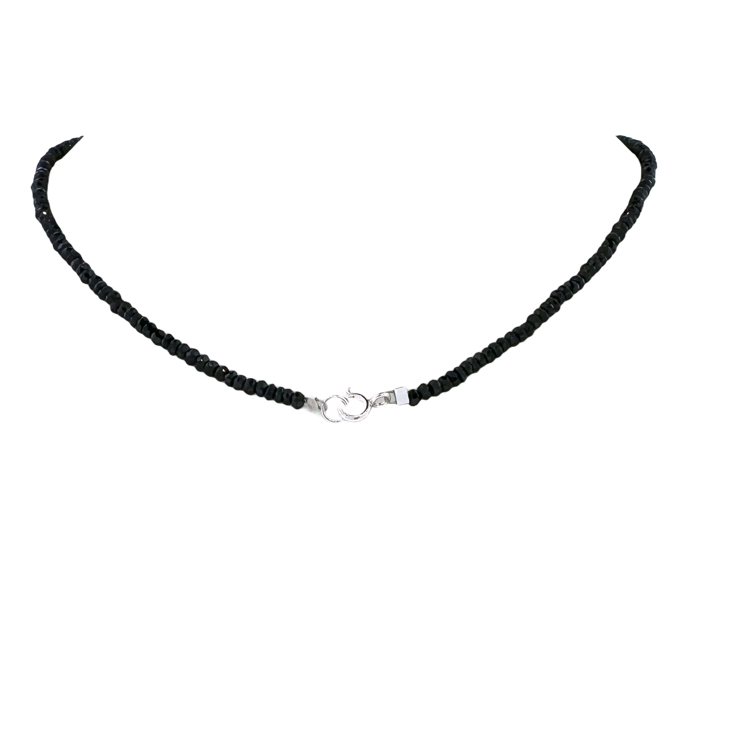 Sterling Silver + Black Spinel Beads & Diamond Cross Necklace