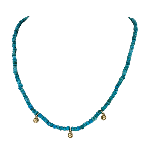 14k Turquoise Bead + Milgrain Dangle Necklace