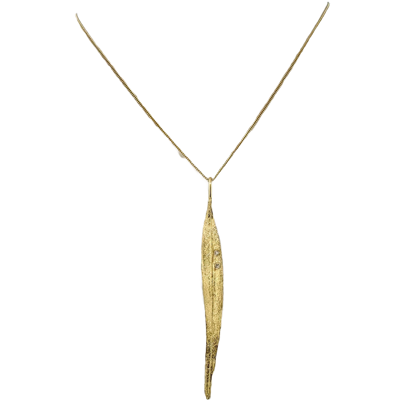 Estate 14k + Diamond Large Leaf Necklace