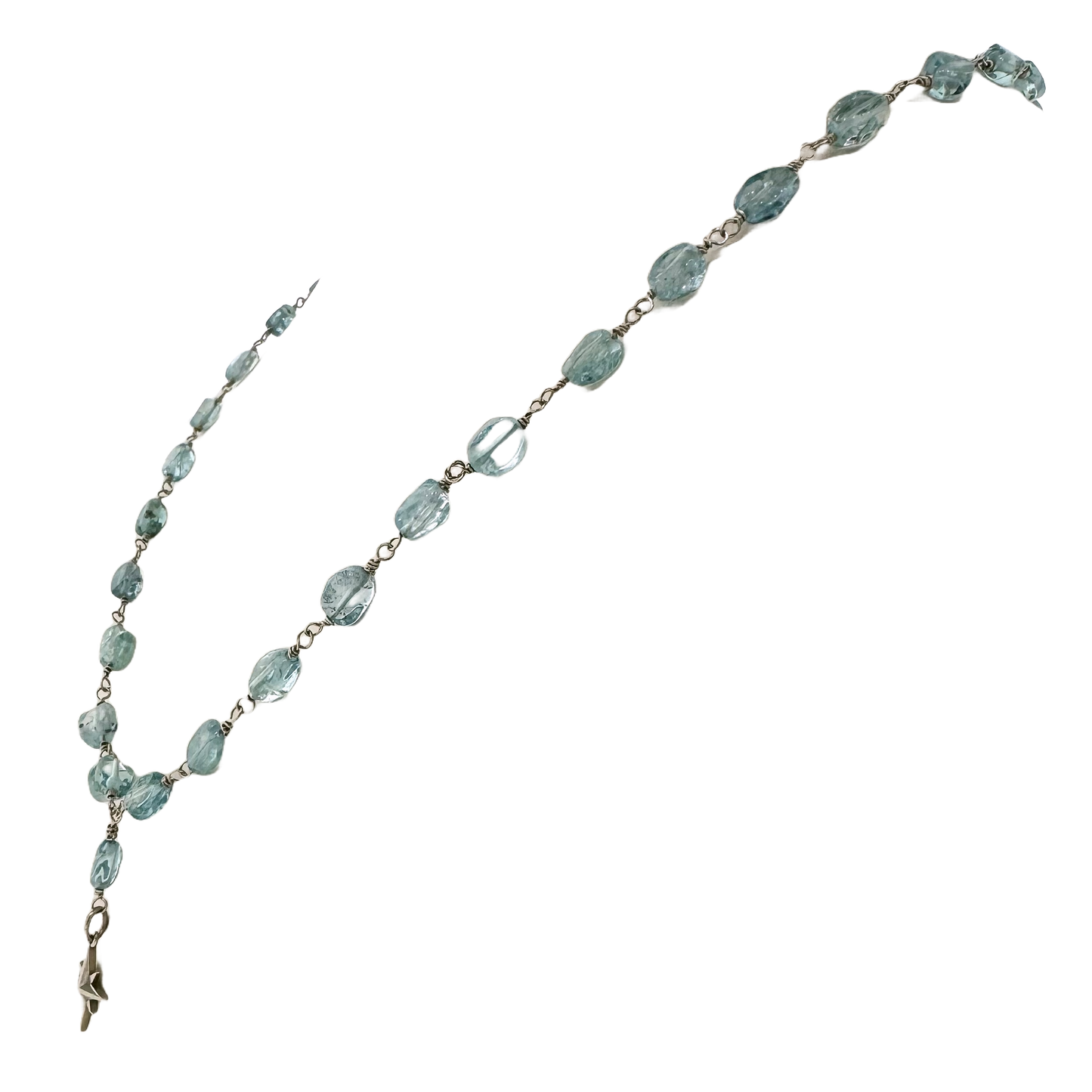 14k + Aquamarine Beaded Chain & Compass Rose Necklace