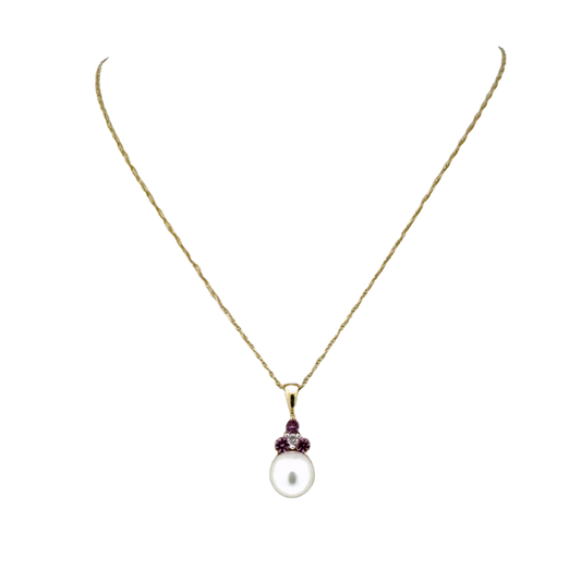 Estate 14k + Pink Sapphire and Pearl Necklace