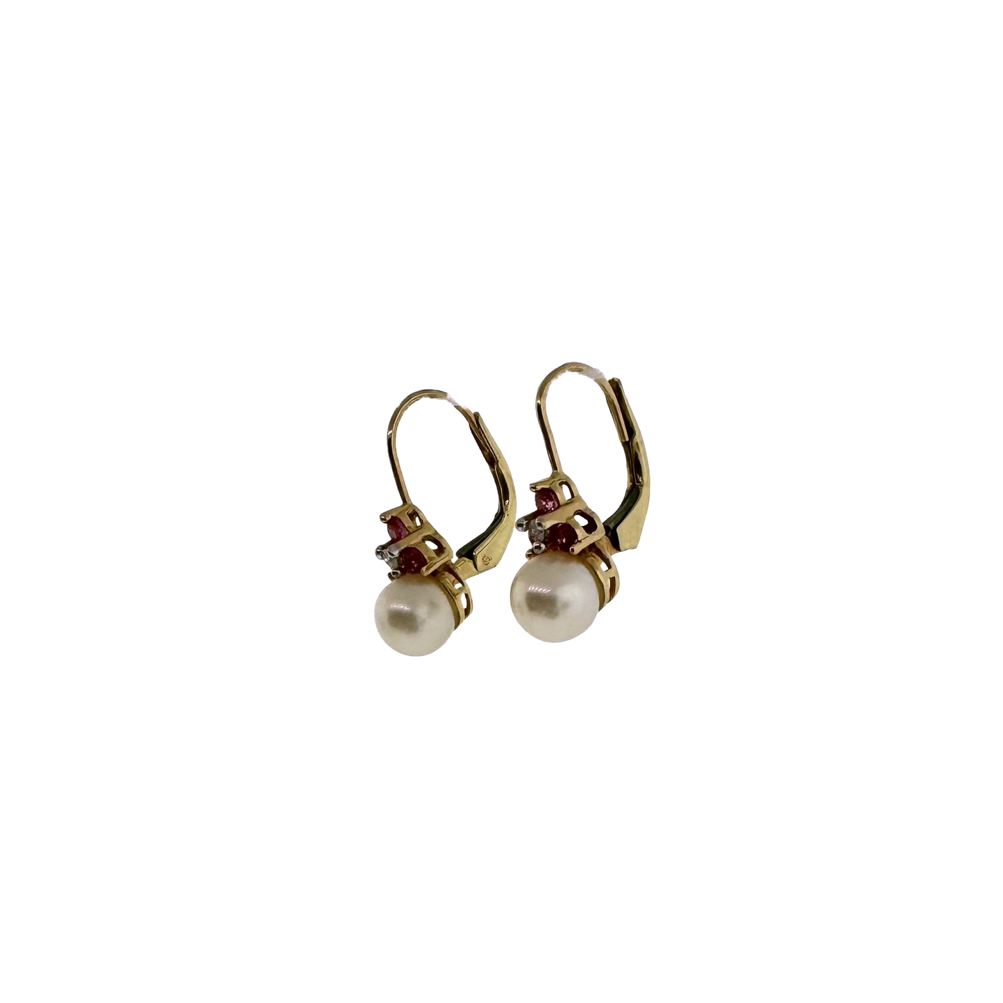 Estate 14k + Pink Sapphire and Pearl Earrings