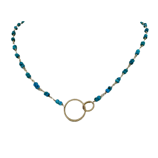 14k + Turquoise Bead Chain Circles Necklace