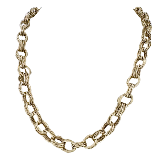 Estate 14k + Textured Triple Link Necklace