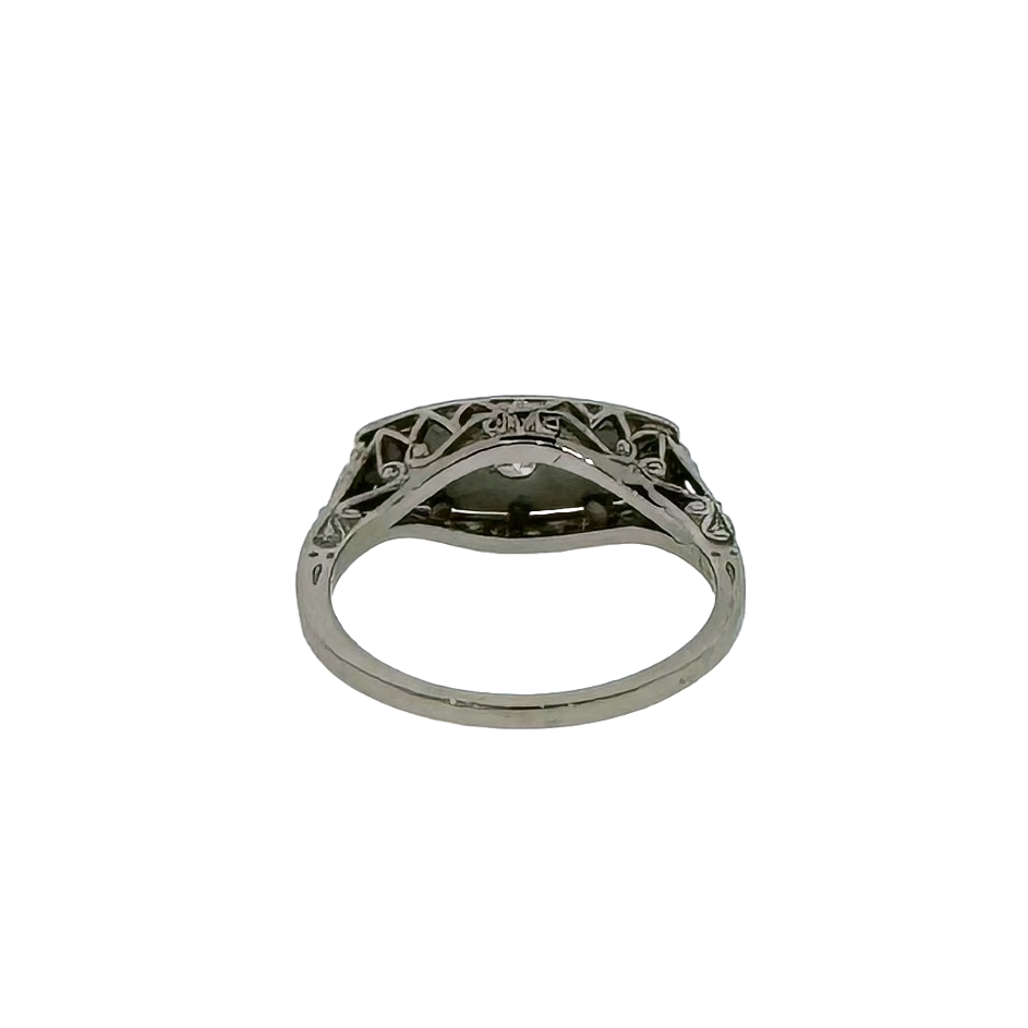 Estate 18k + Diamond Three Stone Filigree Ring