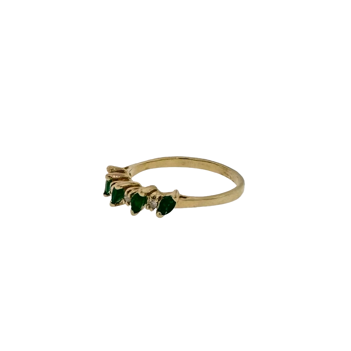 Estate 14k + Emerald and Diamond Band