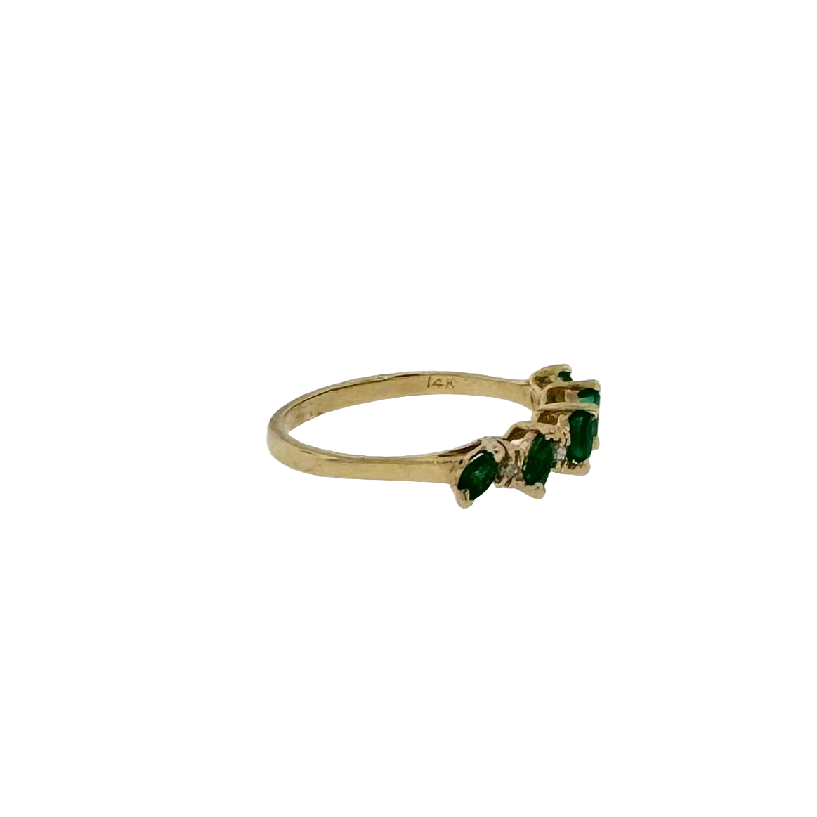 Estate 14k + Emerald and Diamond Band