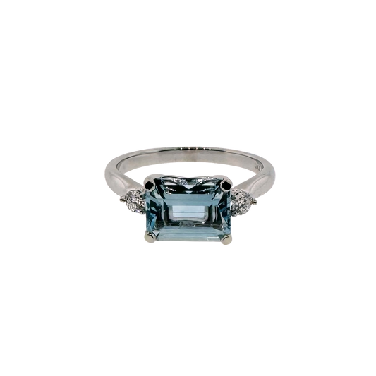 Custom 14k + Aquamarine and Diamond Ring