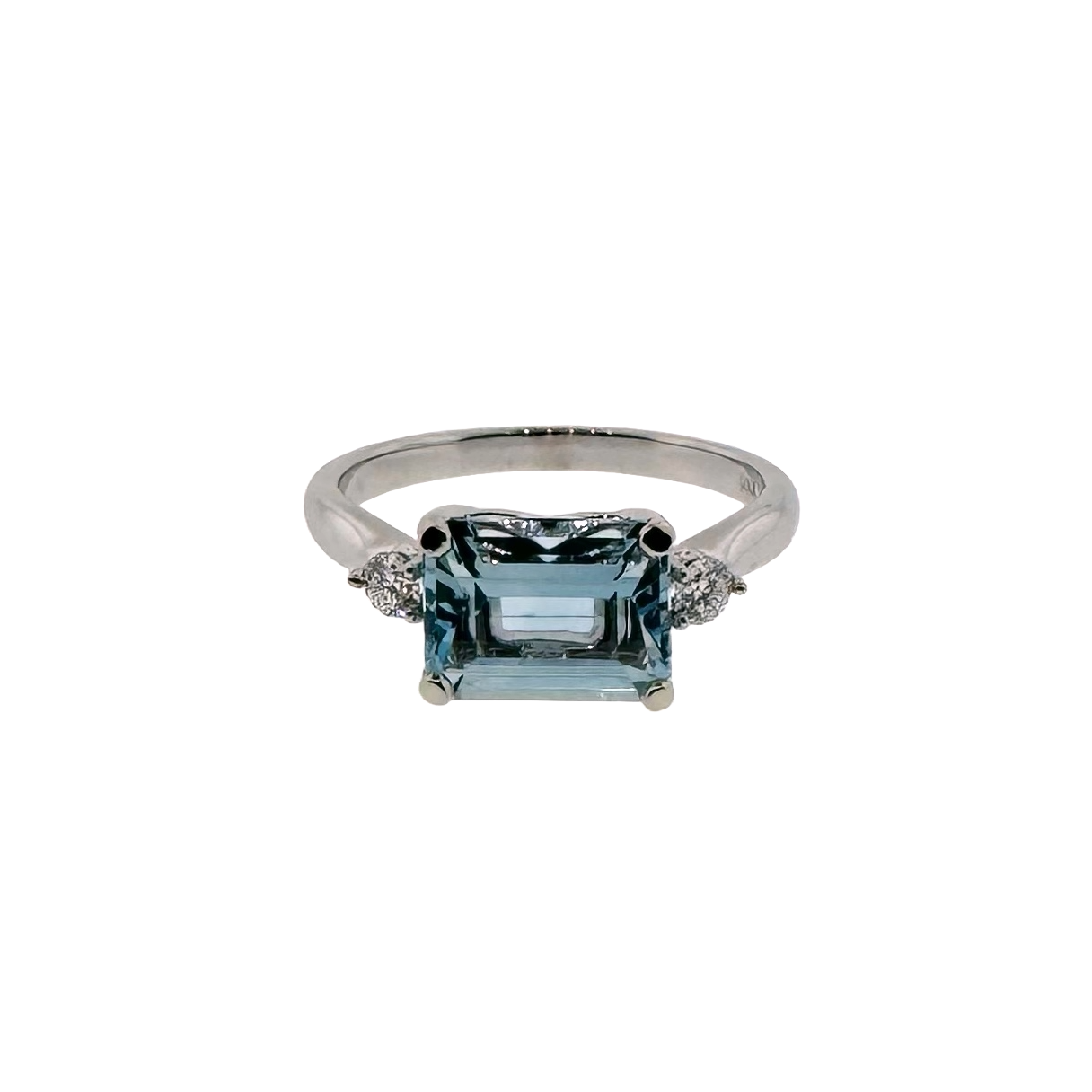 Custom 14k + Aquamarine and Diamond Ring