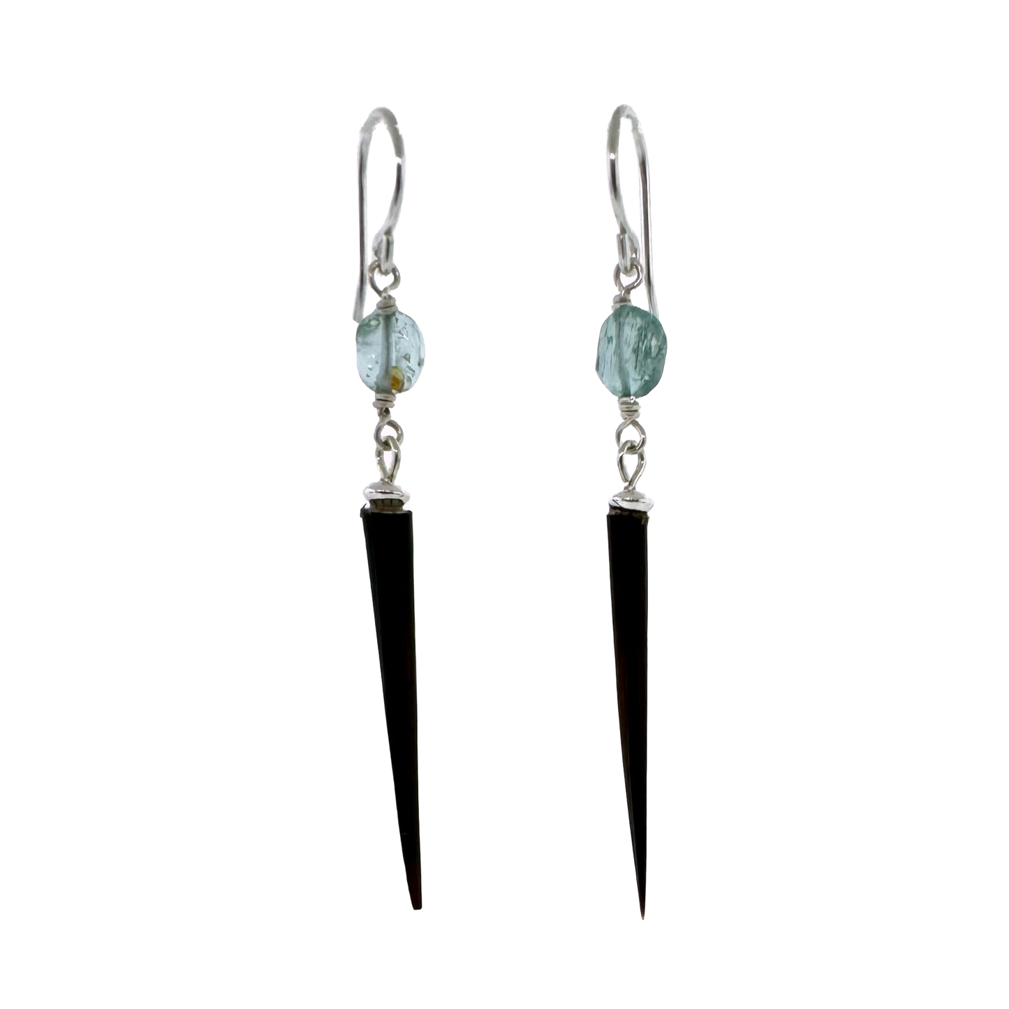 Sterling + Porcupine Quill & Aquamarine Earrings