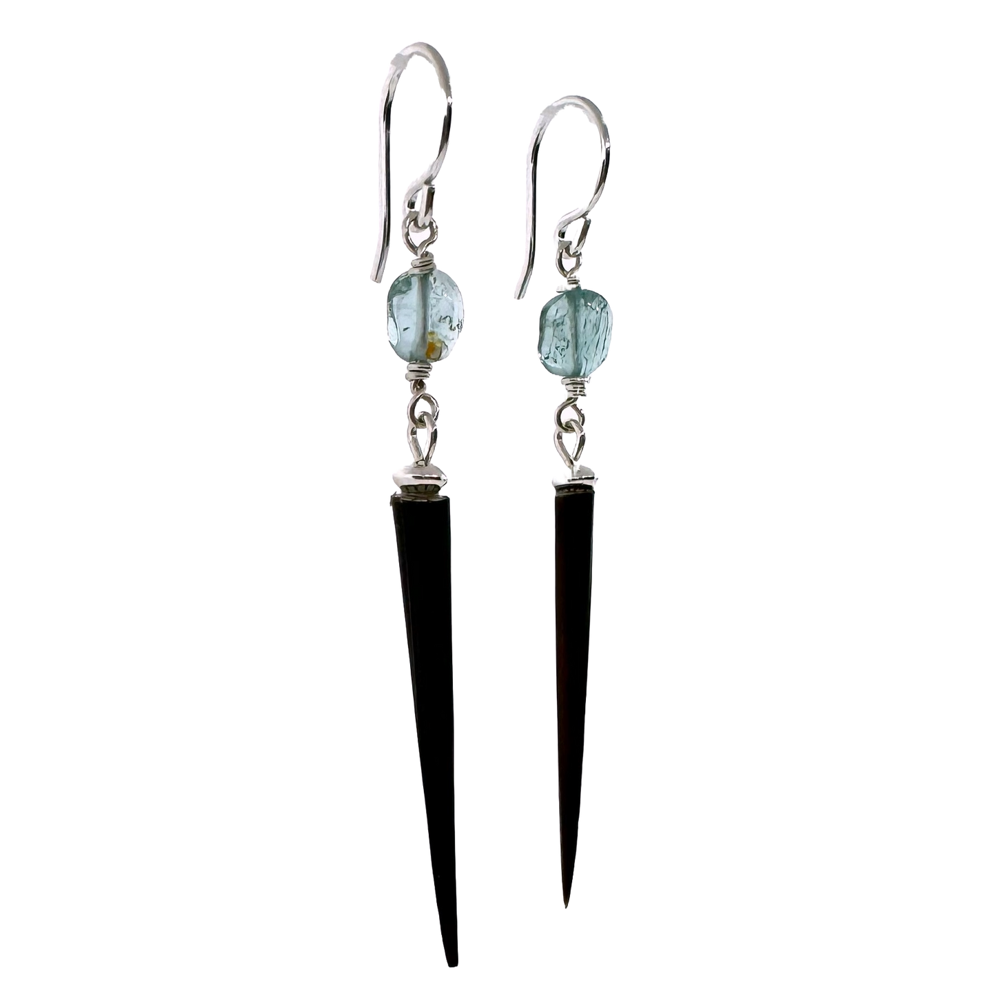 Sterling + Porcupine Quill & Aquamarine Earrings