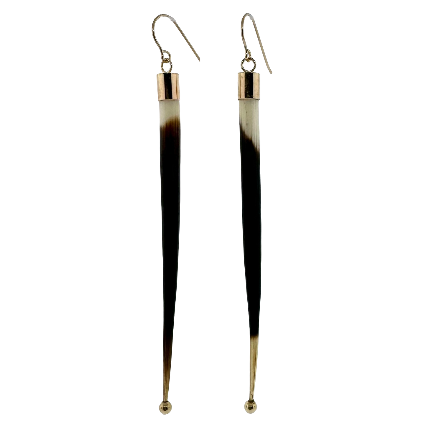 14k + Porcupine Quill Earrings Long
