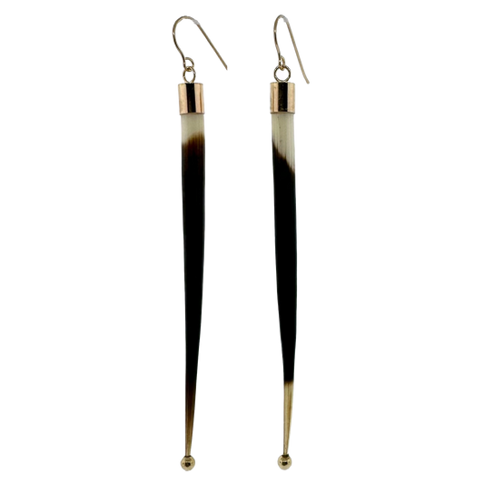 14k + Porcupine Quill Earrings Long