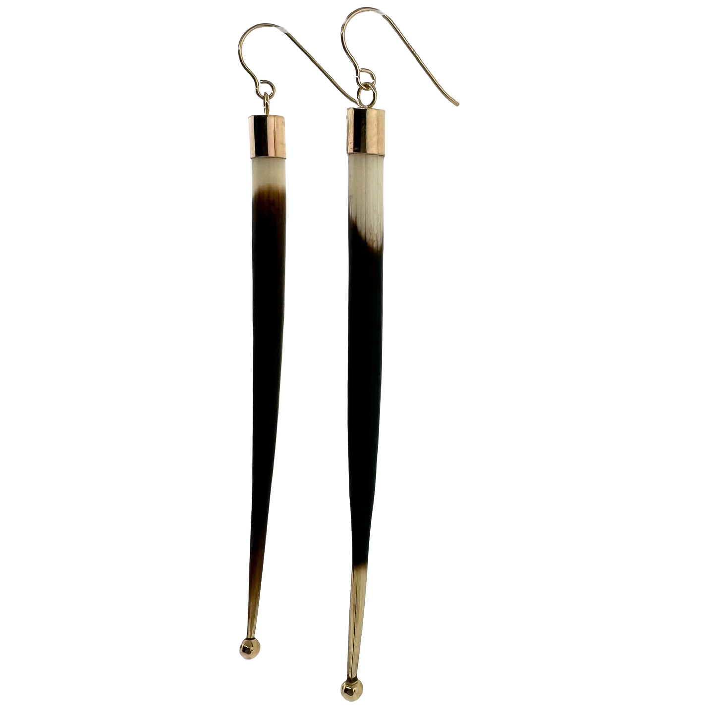 14k + Porcupine Quill Earrings Long