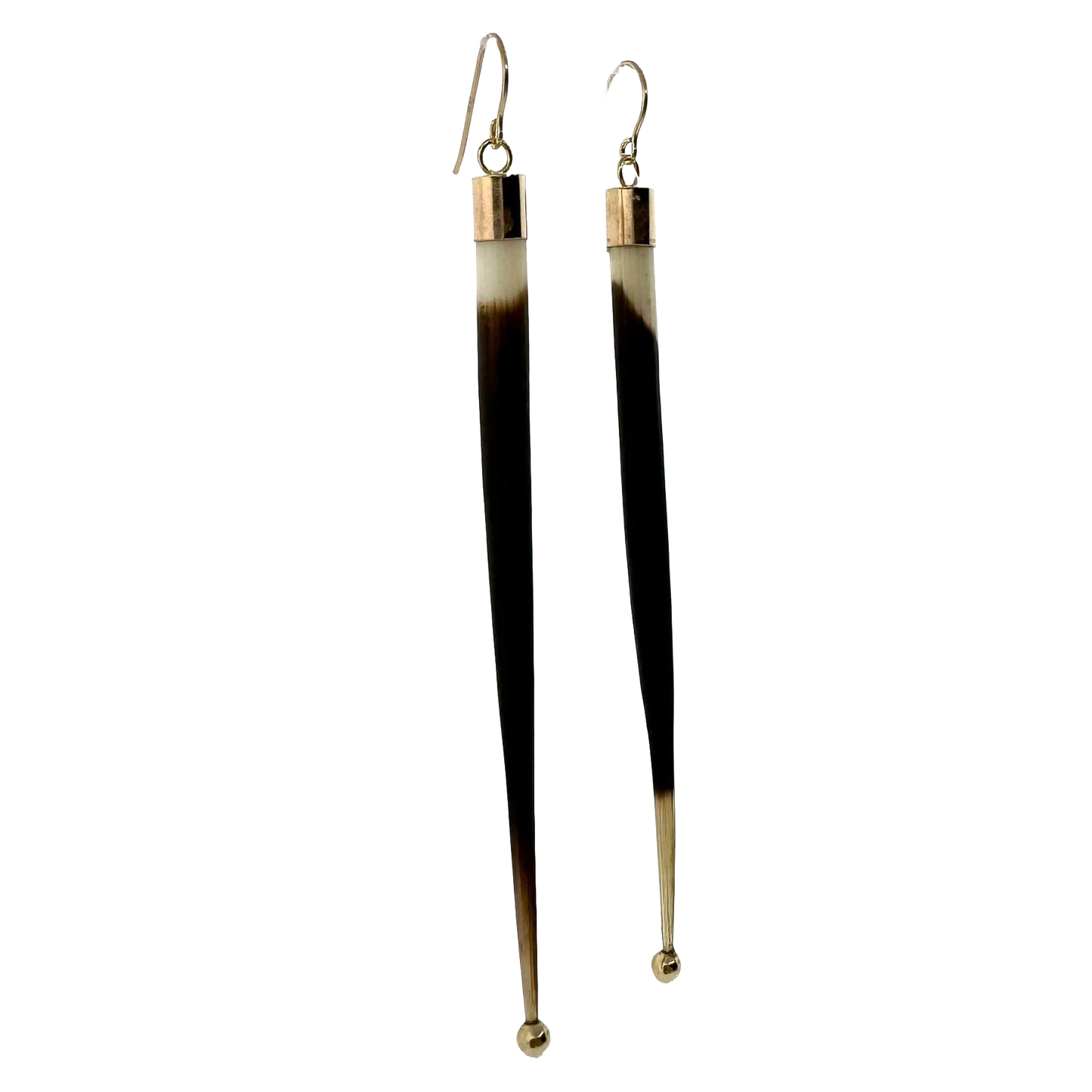 14k + Porcupine Quill Earrings Long