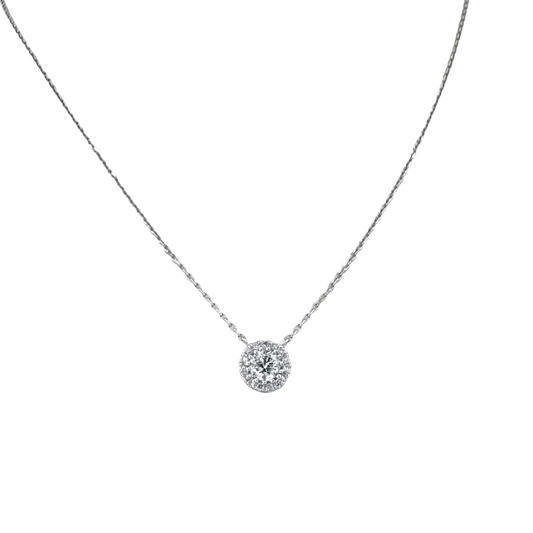 Estate 14k + Diamond Halo Station Necklace