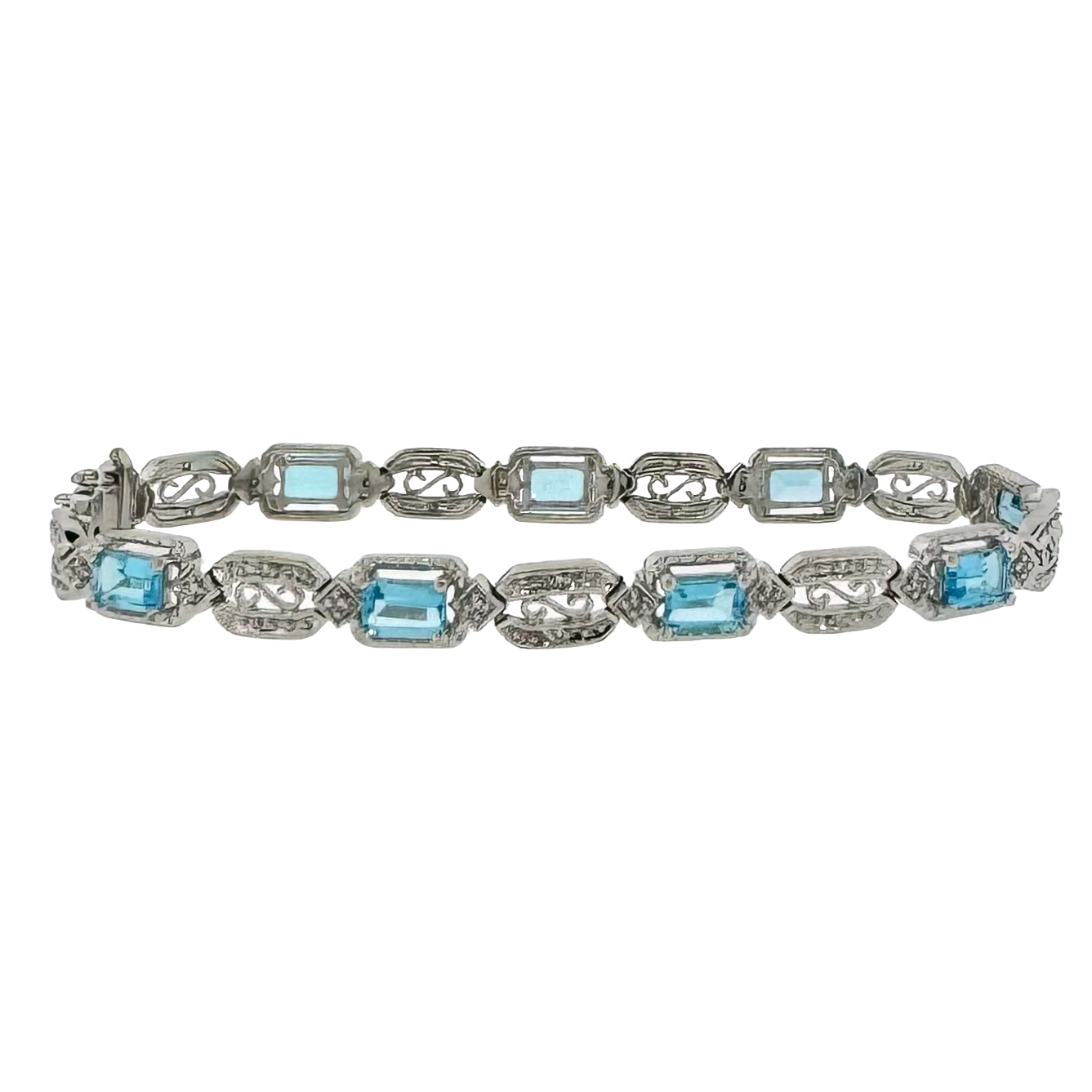 Estate 10k + Blue Topaz Vintage Inspired Bracelet