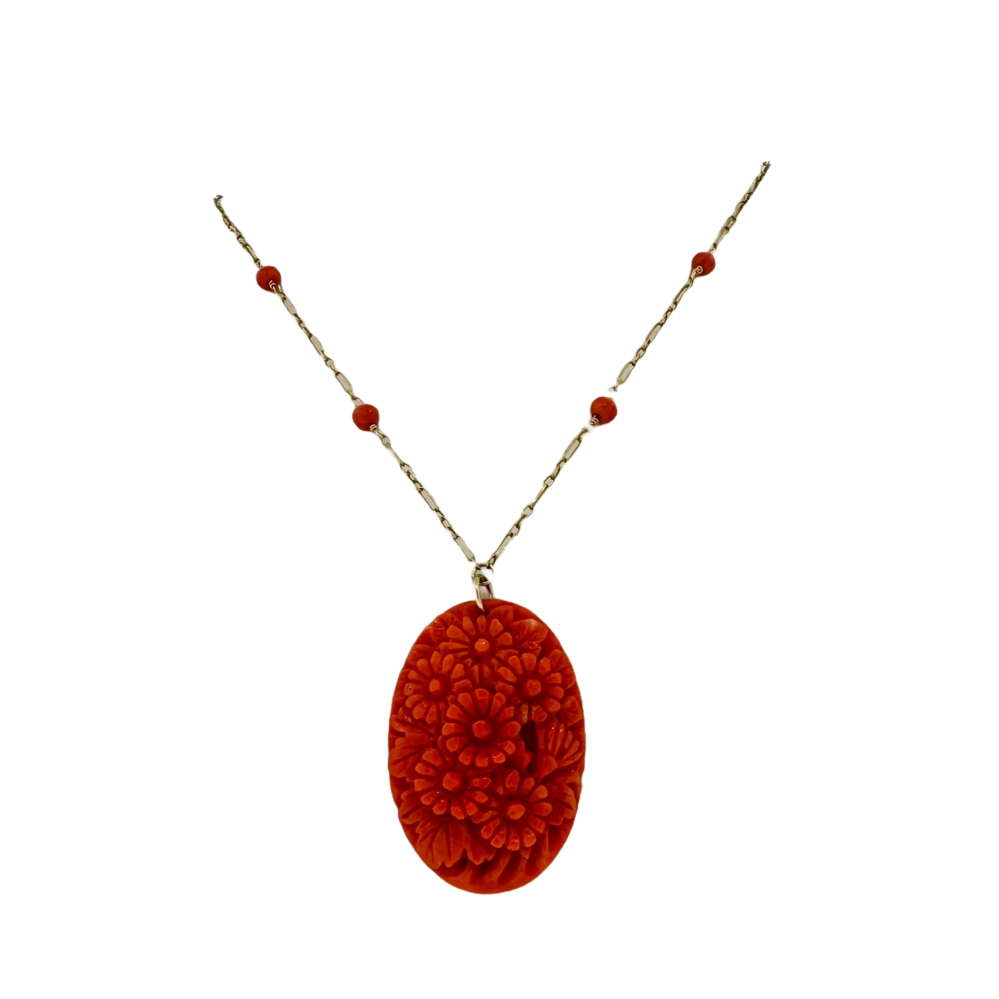 Estate 10k + Carved Coral Necklace