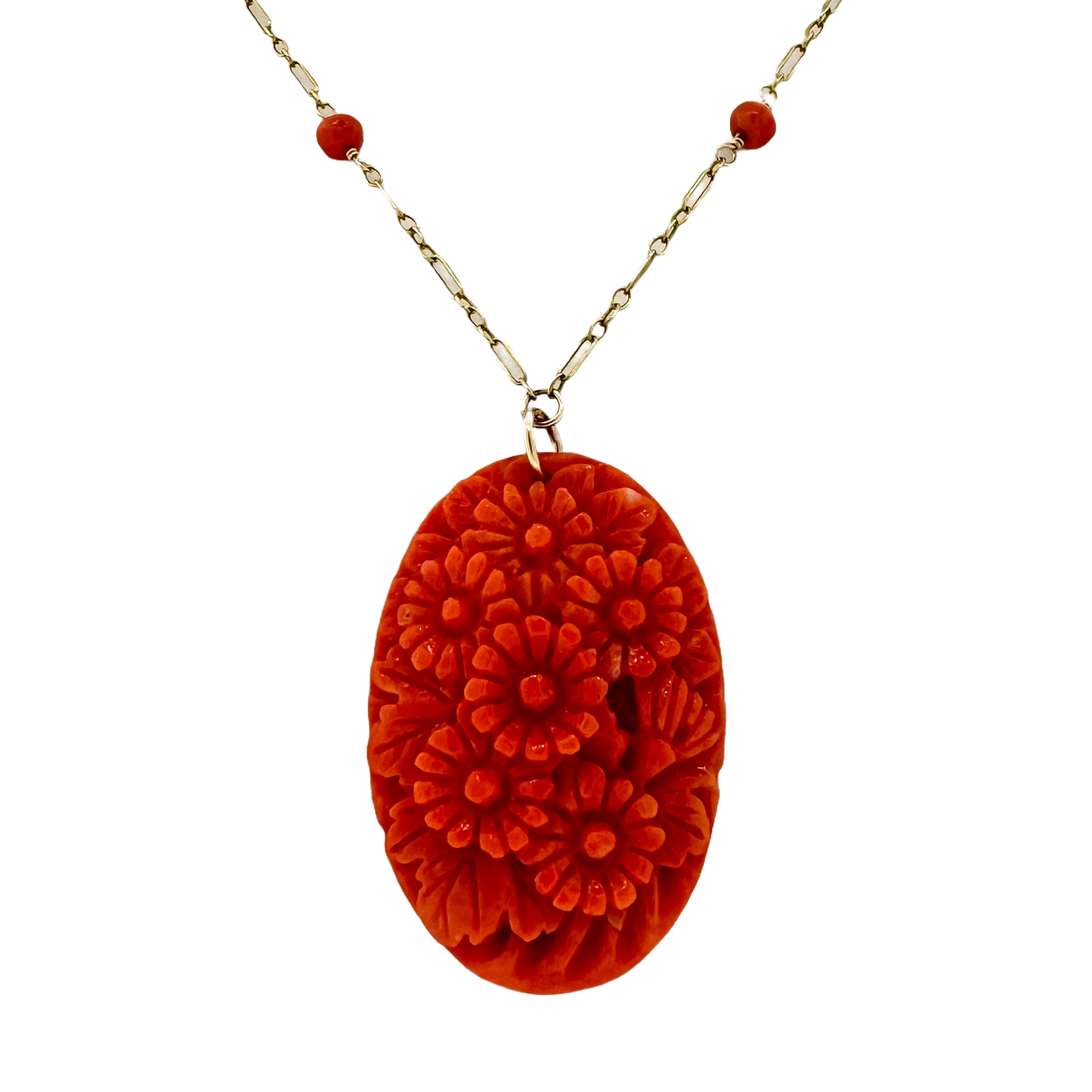 Estate 10k + Carved Coral Necklace