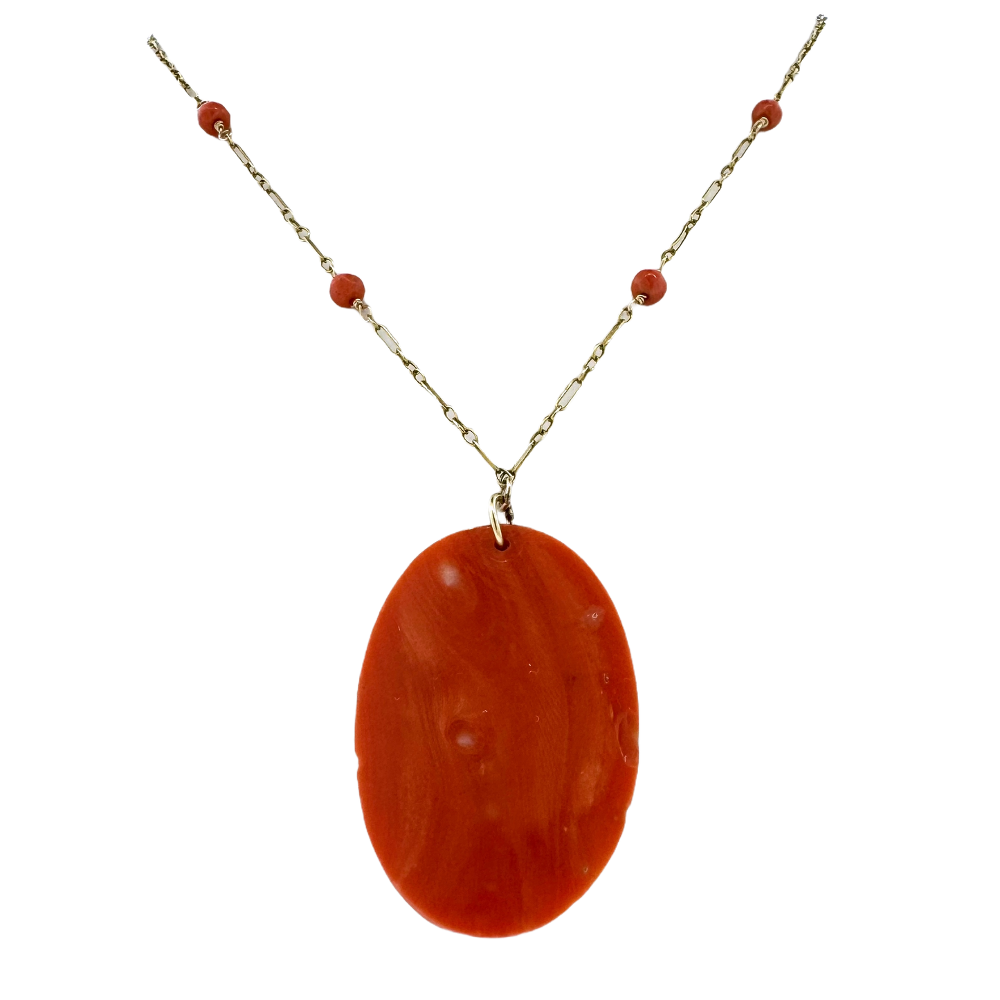 Estate 10k + Carved Coral Necklace