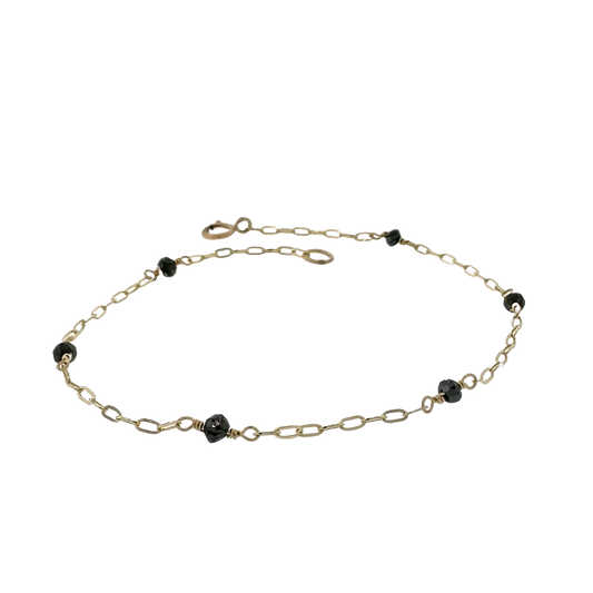 14k + Black Diamond Bead Station Bracelet