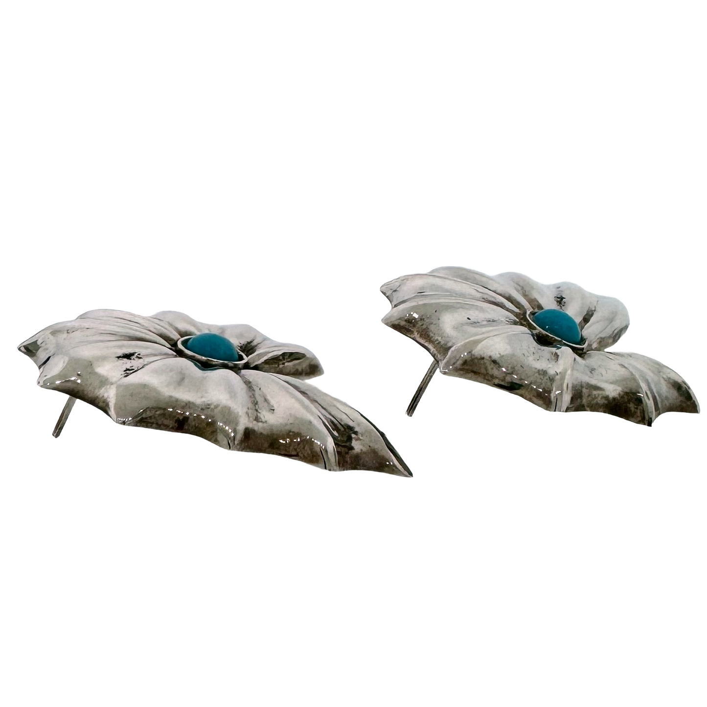 Estate Sterling + Turquoise XL Concho Earrings