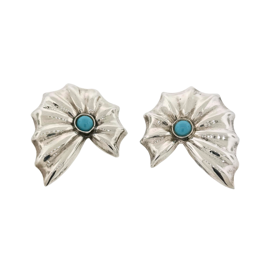 Estate Sterling + Turquoise XL Concho Earrings