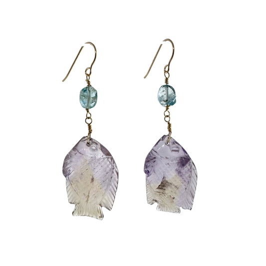 14k + Aquamarine and Ametrine Fish Earrings