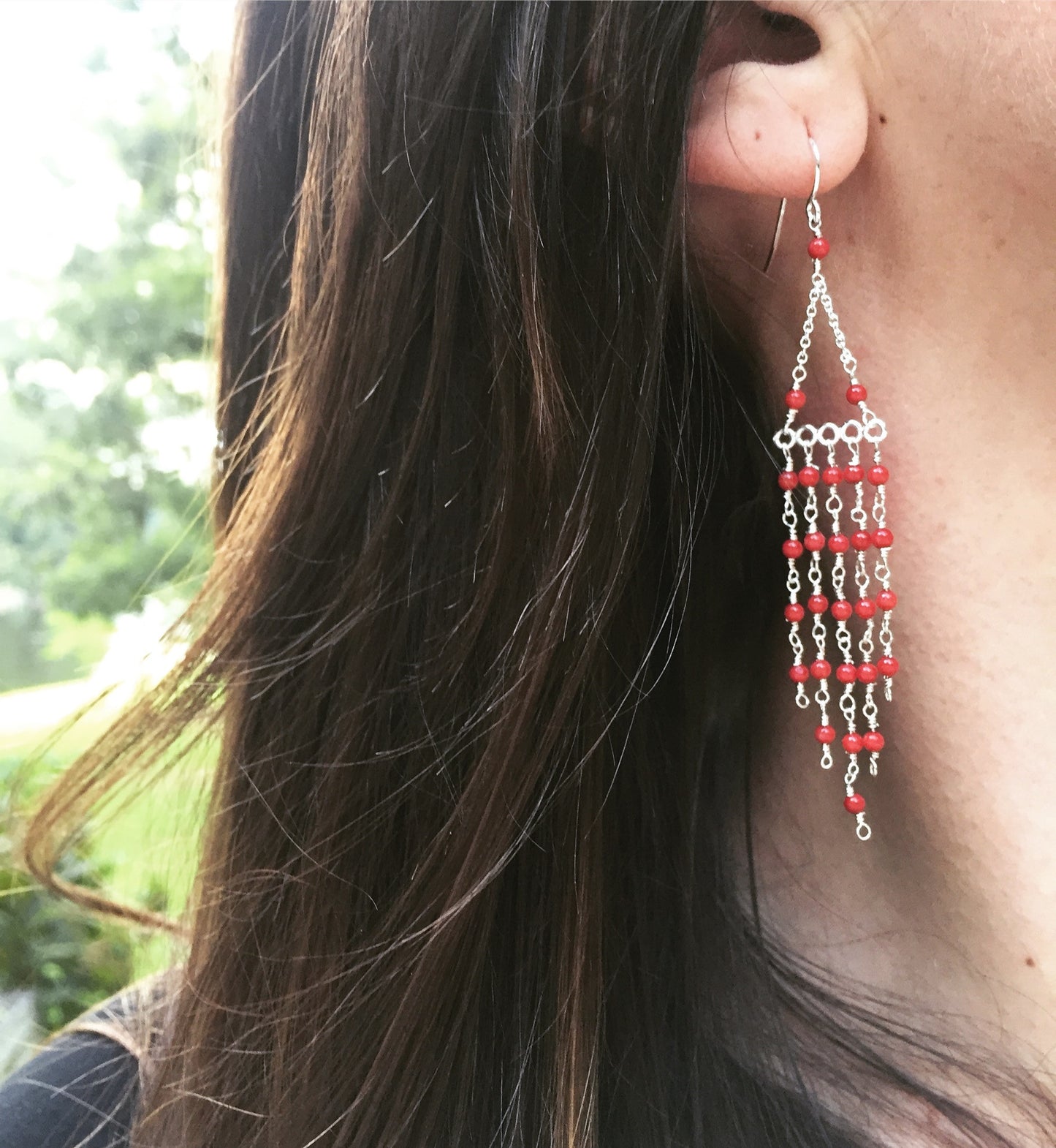 Sterling + Coral Fringe Earrings