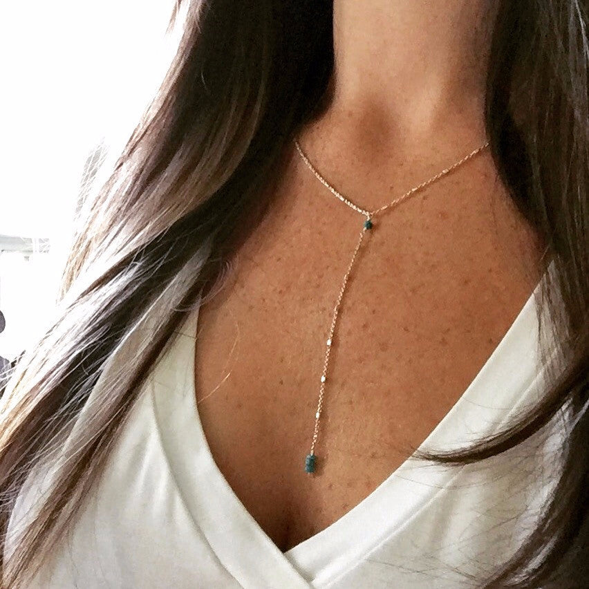 Sterling + Turquoise Simple Y Necklace