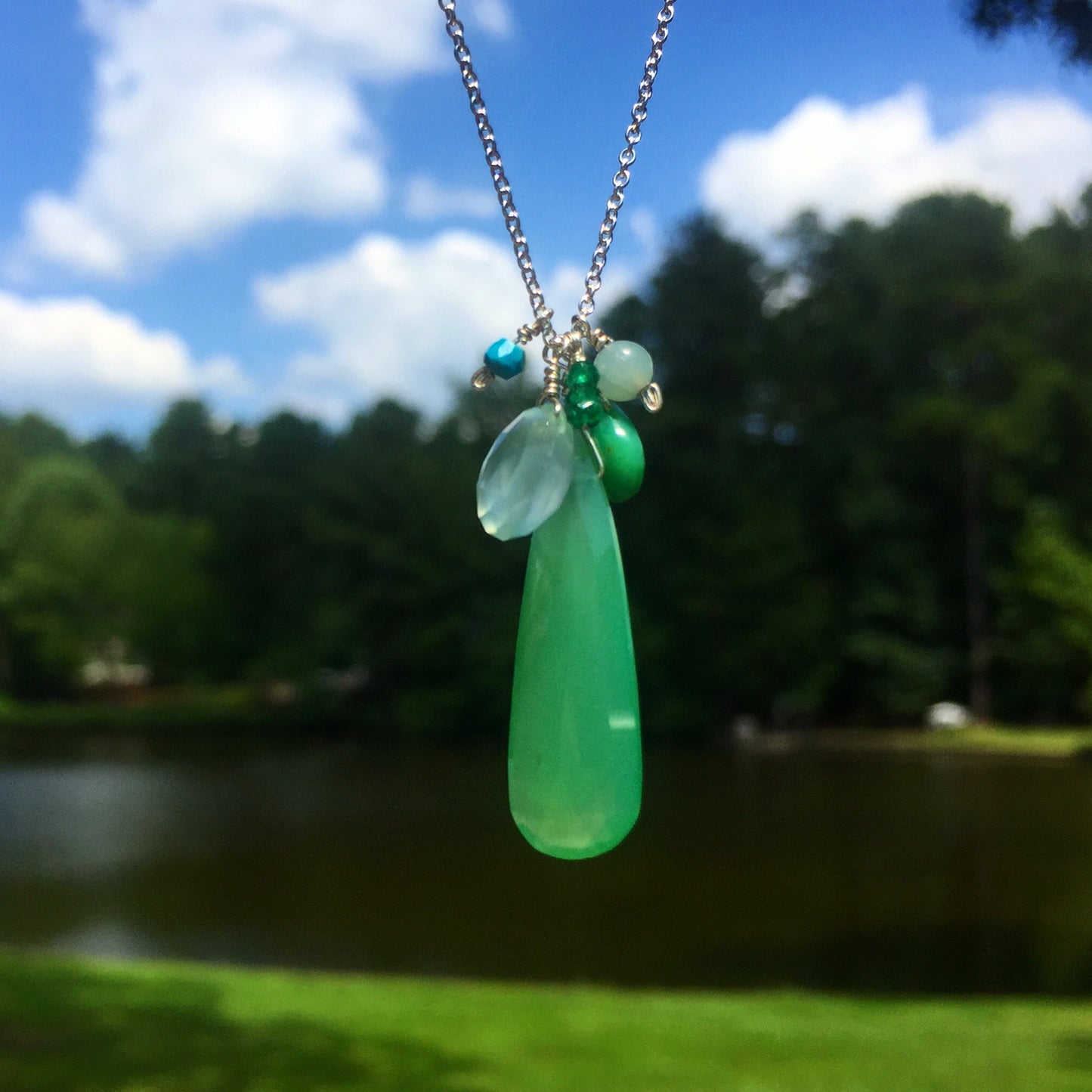 Sterling + Gemstone Cluster Necklace