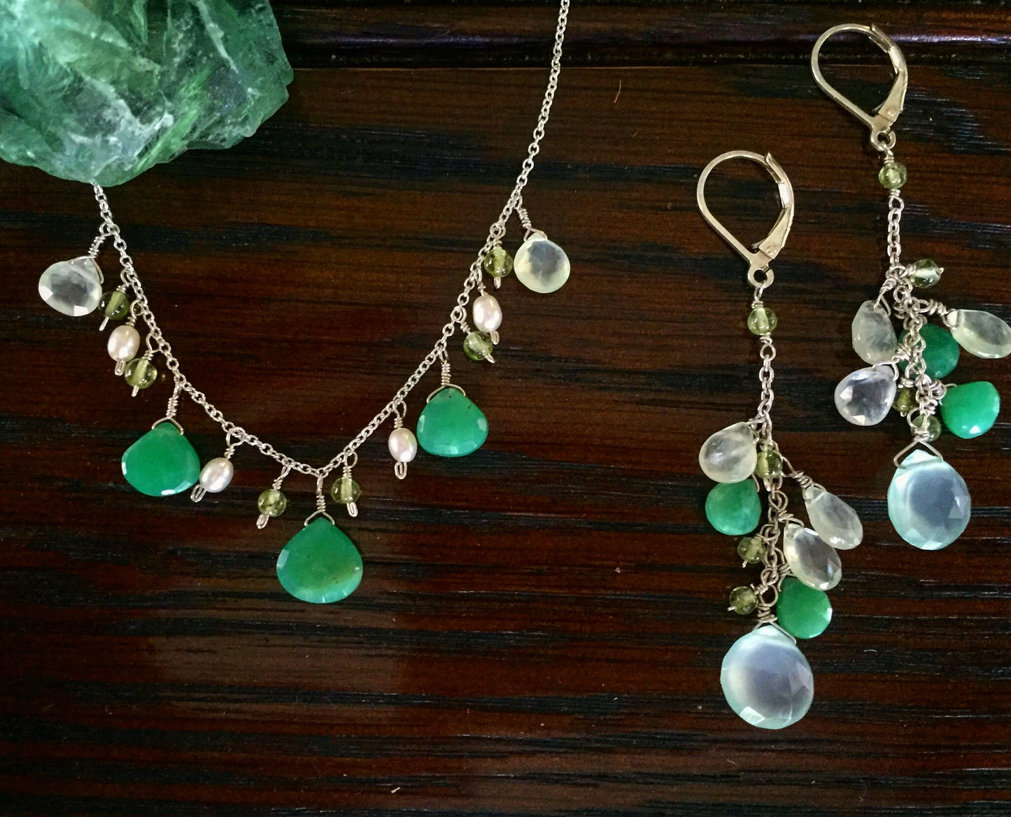 Sterling + Sea Greens Gemstone Fringe Necklace